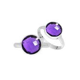 Handmade sterling silver round bezel double stone ring with Amethyst Quartz